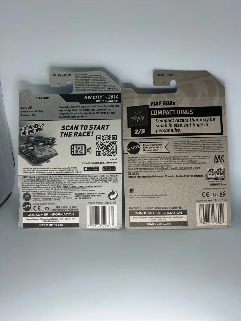 Hot Wheels Fiat Lot Of 2x - Treasure Hunt Fiat 500 Blue & White HW City NEW 2015